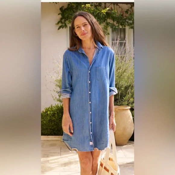 Frank & Eileen Mary shirt dress in vintage stonewashed indigo denim. Size Large. - Picture 2 of 10